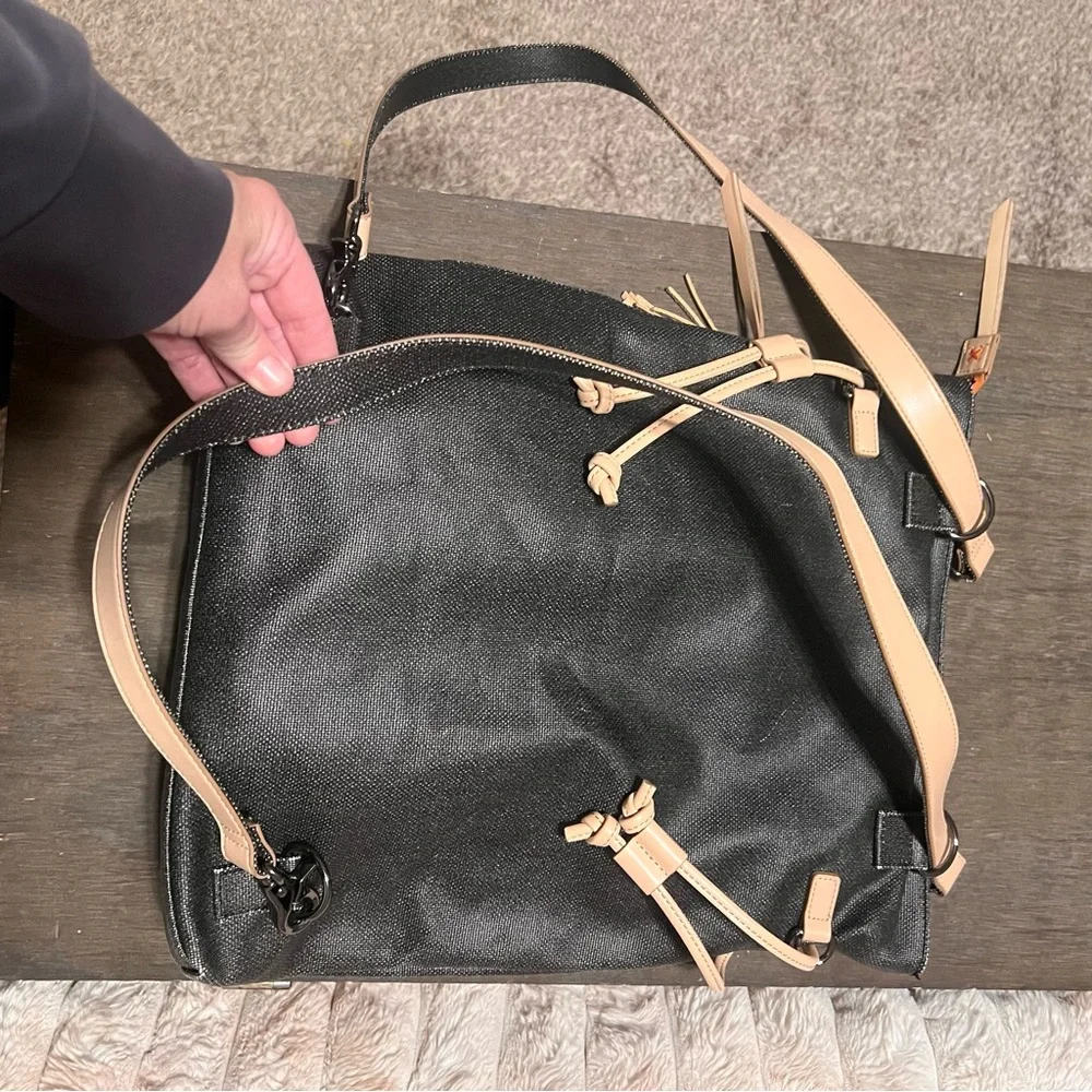Sherpani Black and Tan Canvas Backpack with Orange Accents - Picture 5 of 10